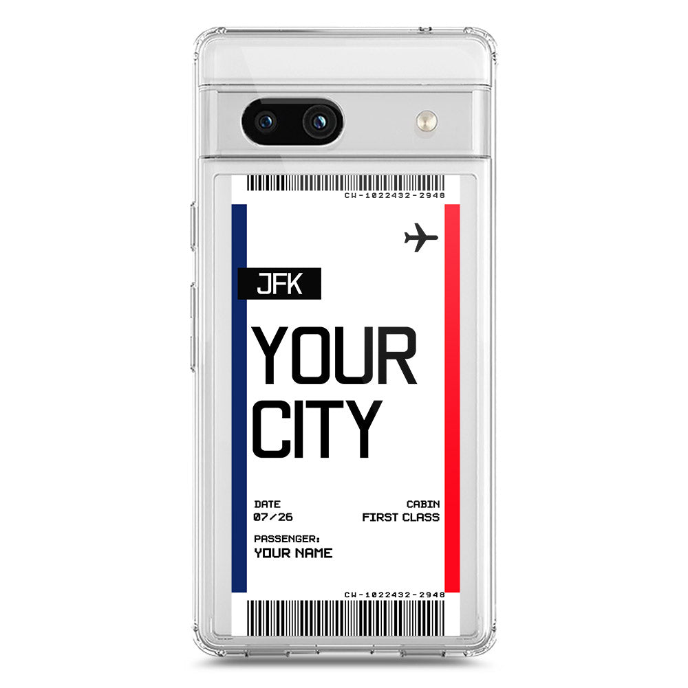 Google Pixel 7a Cover - Personalised Boarding Pass Ticket Series - Clear Phone Case - Soft Silicon Borders