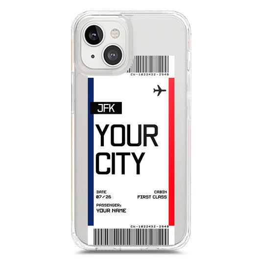 iPhone 14 Cover - Personalised Boarding Pass Ticket Series - Clear Phone Case - Soft Silicon Borders