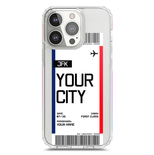 iPhone 13 Pro Cover - Personalised Boarding Pass Ticket Series - Clear Phone Case - Soft Silicon Borders