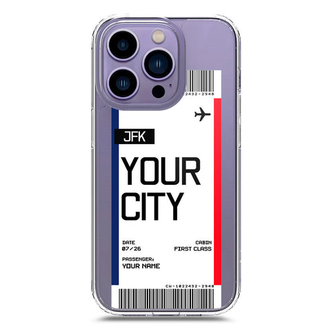 iPhone 14 Pro Cover - Personalised Boarding Pass Ticket Series - Clear Phone Case - Soft Silicon Borders