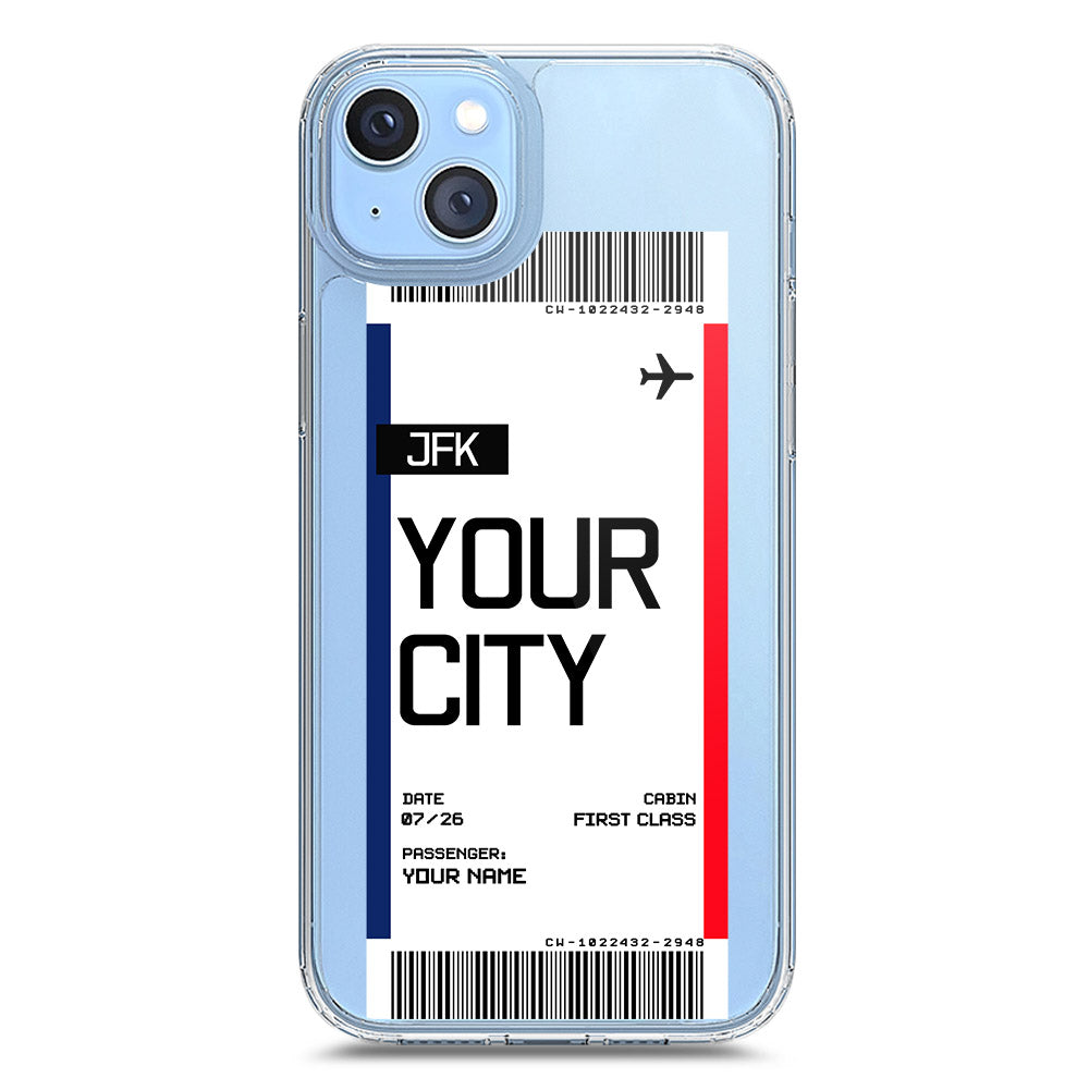 iPhone 14 Plus Cover - Personalised Boarding Pass Ticket Series - Clear Phone Case - Soft Silicon Borders