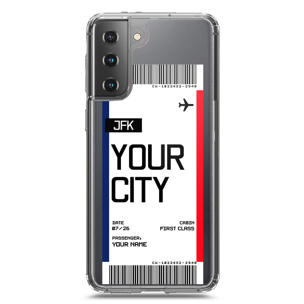 Samsung Galaxy S21 5G Cover - Personalised Boarding Pass Ticket Series - Clear Phone Case - Soft Silicon Borders