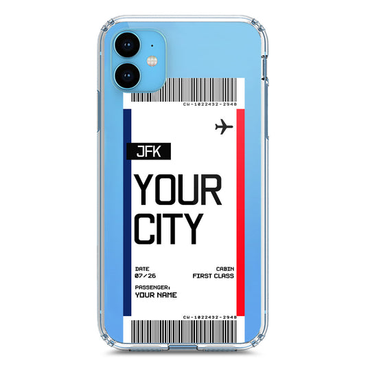 iPhone 11 Cover - Personalised Boarding Pass Ticket Series - Clear Phone Case - Soft Silicon Borders