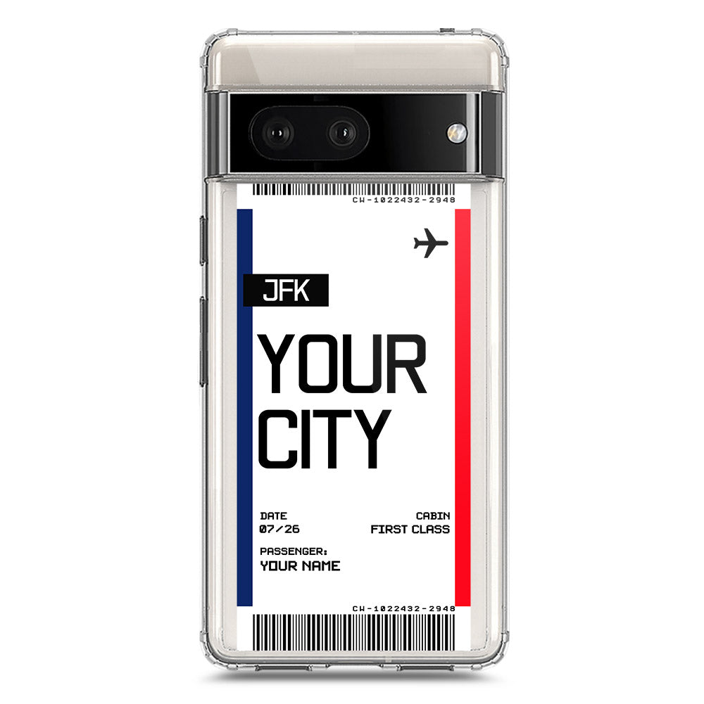 Google Pixel 7 Cover - Personalised Boarding Pass Ticket Series - Clear Phone Case - Soft Silicon Borders