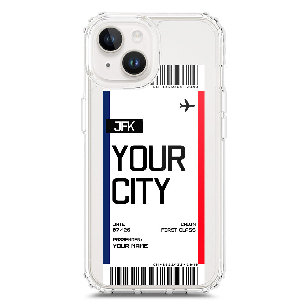 iPhone 15 Cover - Personalised Boarding Pass Ticket Series - Clear Phone Case - Soft Silicon Borders