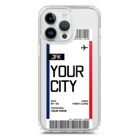iPhone 15 Pro Cover - Personalised Boarding Pass Ticket Series - Clear Phone Case - Soft Silicon Borders