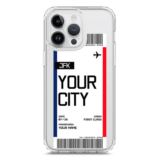 iPhone 15 Pro Max Cover - Personalised Boarding Pass Ticket Series - Clear Phone Case - Soft Silicon Borders