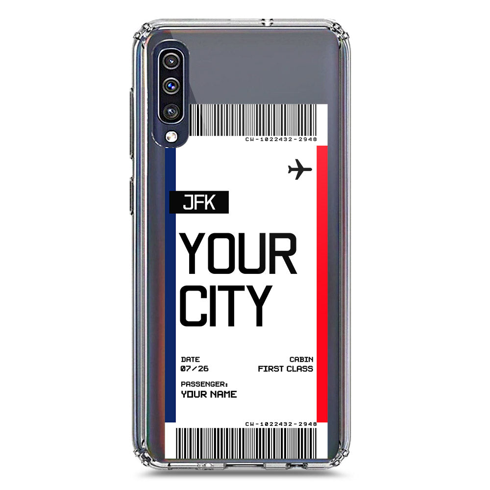 Samsung Galaxy A50 Cover - Personalised Boarding Pass Ticket Series - Clear Phone Case - Soft Silicon Borders