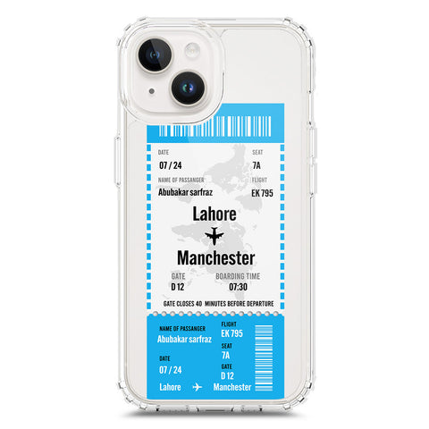 iPhone 15 Plus Cover - Personalised Boarding Pass Ticket Series - Clear Phone Case - Soft Silicon Borders