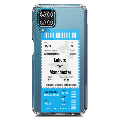 Samsung Galaxy A12 Nacho Cover - Personalised Boarding Pass Ticket Series - Clear Phone Case - Soft Silicon Borders