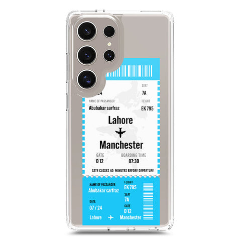 Samsung Galaxy S24 Ultra Cover - Personalised Boarding Pass Ticket Series - Clear Phone Case - Soft Silicon Borders