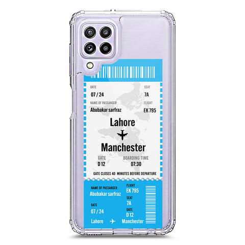 Samsung Galaxy M32 Cover - Personalised Boarding Pass Ticket Series - Clear Phone Case - Soft Silicon Borders