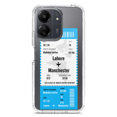 Xiaomi Redmi 13C Cover - Personalised Boarding Pass Ticket Series - Clear Phone Case - Soft Silicon Borders