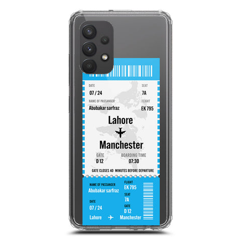 Samsung Galaxy A32 Cover - Personalised Boarding Pass Ticket Series - Clear Phone Case - Soft Silicon Borders