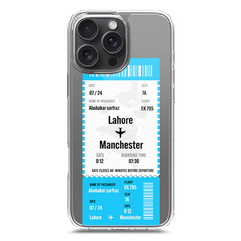 iPhone 16 Pro Max Cover - Personalised Boarding Pass Ticket Series - Clear Phone Case - Soft Silicon Borders
