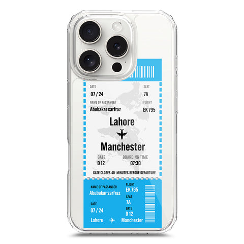 iPhone 16 Pro Cover - Personalised Boarding Pass Ticket Series - Clear Phone Case - Soft Silicon Borders