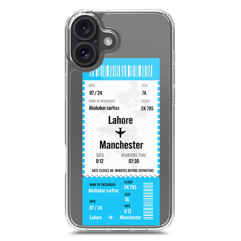 iPhone 16 Plus Cover - Personalised Boarding Pass Ticket Series - Clear Phone Case - Soft Silicon Borders