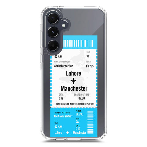 Samsung Galaxy A35 Cover - Personalised Boarding Pass Ticket Series - Clear Phone Case - Soft Silicon Borders