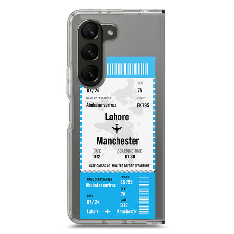 Samsung Galaxy Z Fold 5 Cover - Personalised Boarding Pass Ticket Series - Clear Phone Case - Soft Silicon Borders