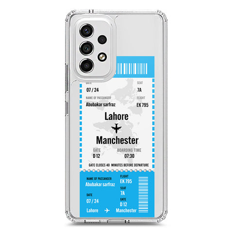 Samsung Galaxy A53 5G Cover - Personalised Boarding Pass Ticket Series - Clear Phone Case - Soft Silicon Borders