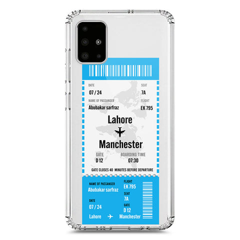 Samsung Galaxy A71 Cover - Personalised Boarding Pass Ticket Series - Clear Phone Case - Soft Silicon Borders