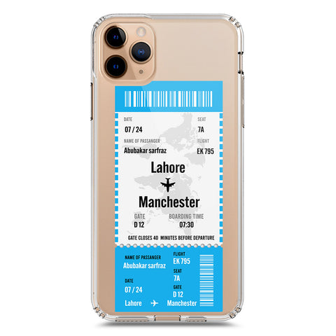 iPhone 11 Pro Max Cover - Personalised Boarding Pass Ticket Series - Clear Phone Case - Soft Silicon Borders