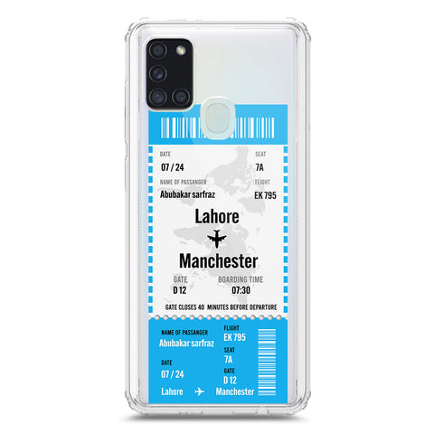 Samsung Galaxy A21s Cover - Personalised Boarding Pass Ticket Series - Clear Phone Case - Soft Silicon Borders