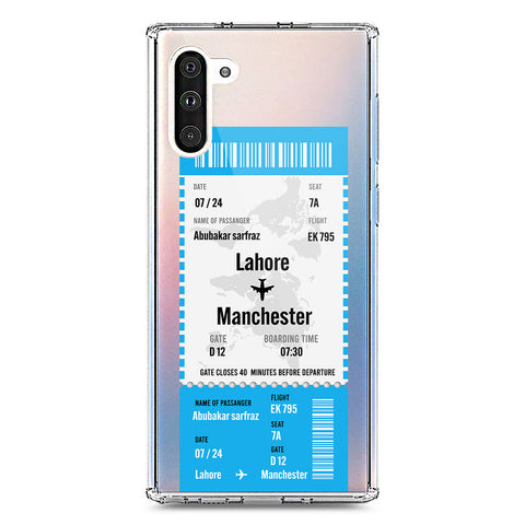 Samsung Galaxy Note 10 Cover - Personalised Boarding Pass Ticket Series - Clear Phone Case - Soft Silicon Borders