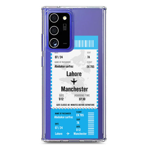 Samsung Galaxy Note 20 Ultra Cover - Personalised Boarding Pass Ticket Series - Clear Phone Case - Soft Silicon Borders