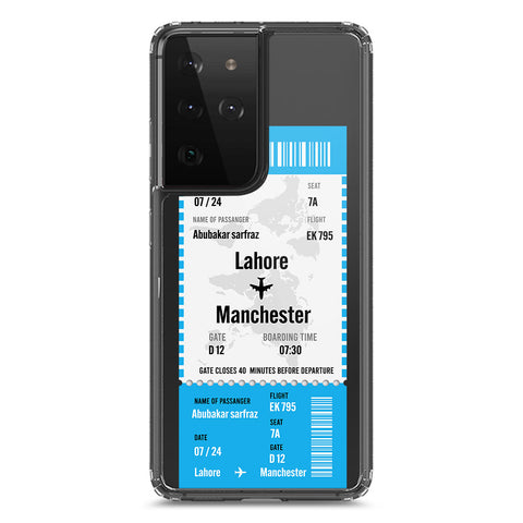 Samsung Galaxy S21 Ultra 5G Cover - Personalised Boarding Pass Ticket Series - Clear Phone Case - Soft Silicon Borders