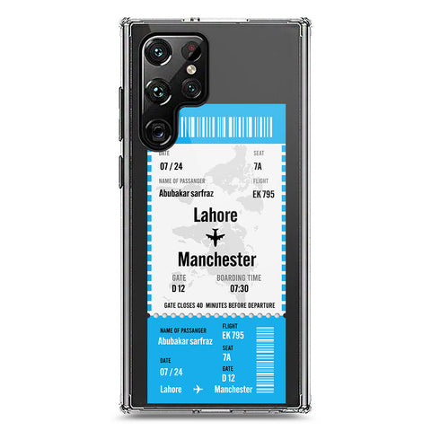 Samsung Galaxy S22 Ultra 5G Cover - Personalised Boarding Pass Ticket Series - Clear Phone Case - Soft Silicon Borders