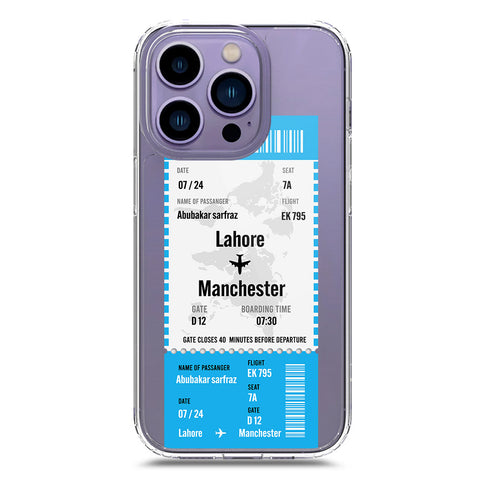 iPhone 14 Pro Max Cover - Personalised Boarding Pass Ticket Series - Clear Phone Case - Soft Silicon Borders