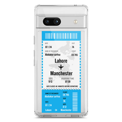 Google Pixel 7a Cover - Personalised Boarding Pass Ticket Series - Clear Phone Case - Soft Silicon Borders