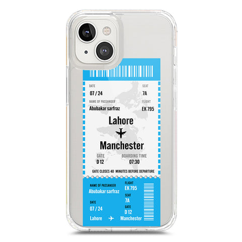 iPhone 14 Cover - Personalised Boarding Pass Ticket Series - Clear Phone Case - Soft Silicon Borders