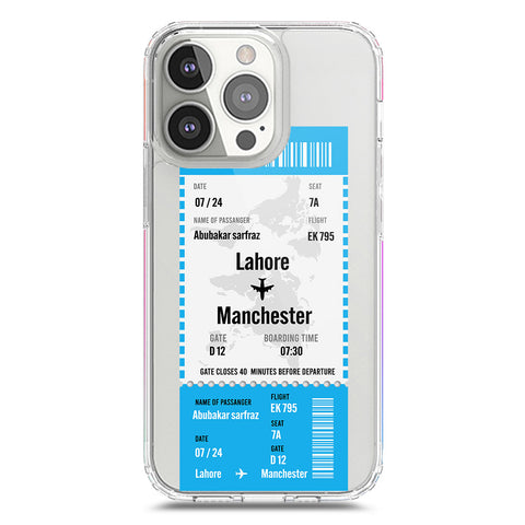 iPhone 13 Pro Cover - Personalised Boarding Pass Ticket Series - Clear Phone Case - Soft Silicon Borders