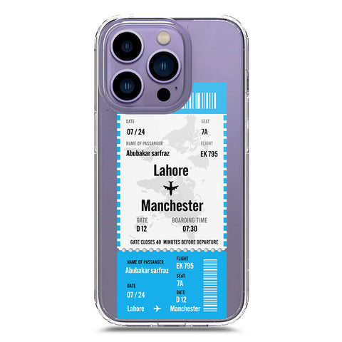 iPhone 14 Pro Cover - Personalised Boarding Pass Ticket Series - Clear Phone Case - Soft Silicon Borders