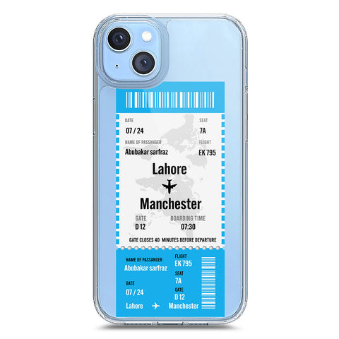 iPhone 14 Plus Cover - Personalised Boarding Pass Ticket Series - Clear Phone Case - Soft Silicon Borders