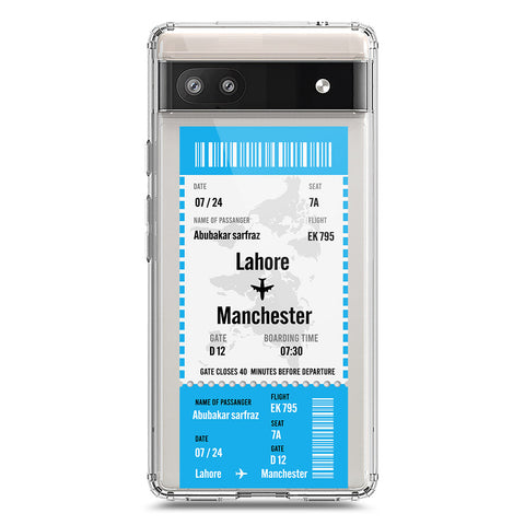 Google Pixel 6a Cover - Personalised Boarding Pass Ticket Series - Clear Phone Case - Soft Silicon Borders