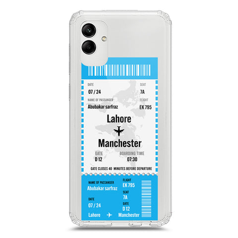 Samsung Galaxy A04 Cover - Personalised Boarding Pass Ticket Series - Clear Phone Case - Soft Silicon Borders