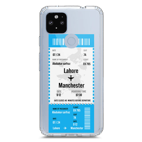 Google Pixel 5 Cover - Personalised Boarding Pass Ticket Series - Clear Phone Case - Soft Silicon Borders