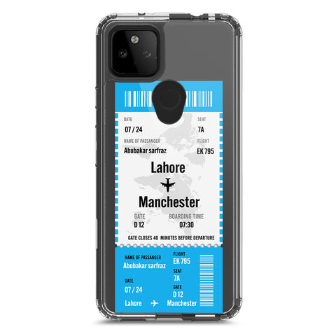 Google Pixel 5a 5G Cover - Personalised Boarding Pass Ticket Series - Clear Phone Case - Soft Silicon Borders