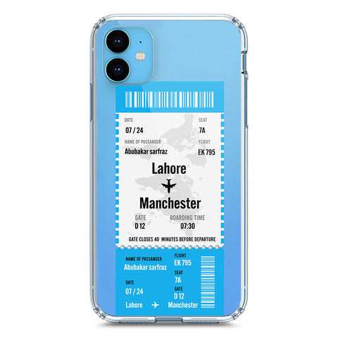 iPhone 11 Cover - Personalised Boarding Pass Ticket Series - Clear Phone Case - Soft Silicon Borders