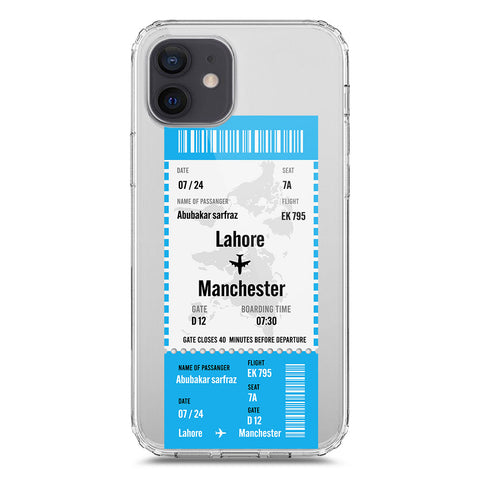 iPhone 12 Cover - Personalised Boarding Pass Ticket Series - Clear Phone Case - Soft Silicon Borders