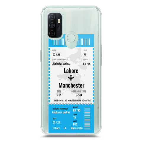 Oppo A53s Cover - Personalised Boarding Pass Ticket Series - Clear Phone Case - Soft Silicon Borders