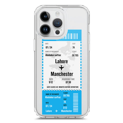 iPhone 15 Pro Cover - Personalised Boarding Pass Ticket Series - Clear Phone Case - Soft Silicon Borders