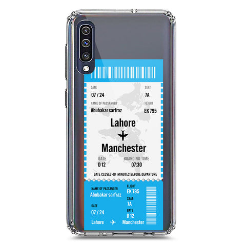 Samsung Galaxy A50 Cover - Personalised Boarding Pass Ticket Series - Clear Phone Case - Soft Silicon Borders