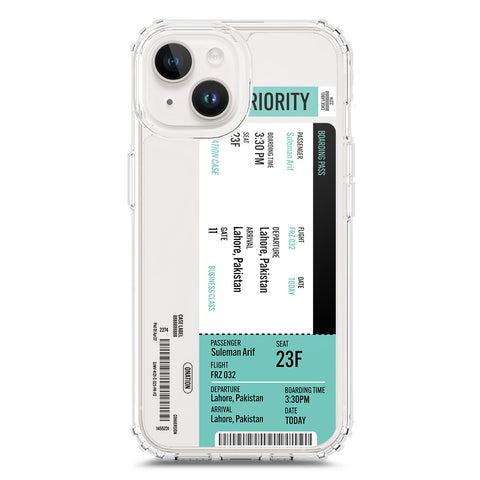 iPhone 15 Plus Cover - Personalised Boarding Pass Ticket Series - Clear Phone Case - Soft Silicon Borders