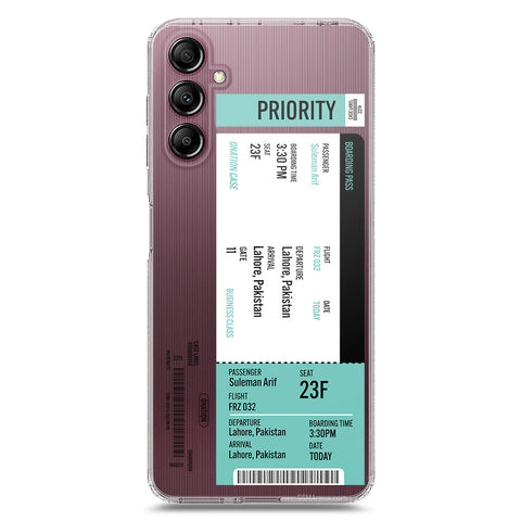 Samsung Galaxy A14 5G Cover - Personalised Boarding Pass Ticket Series - Clear Phone Case - Soft Silicon Borders