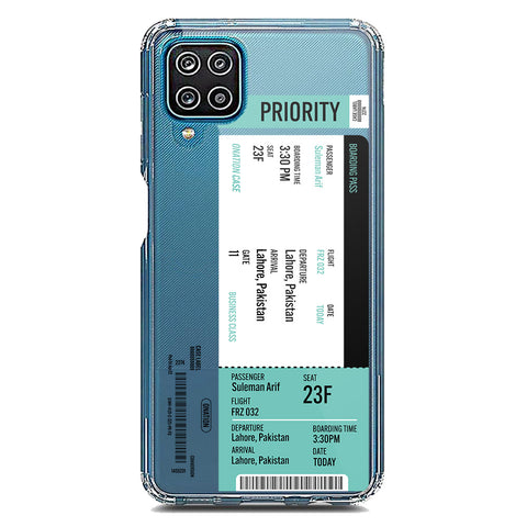 Samsung Galaxy A12 Nacho Cover - Personalised Boarding Pass Ticket Series - Clear Phone Case - Soft Silicon Borders