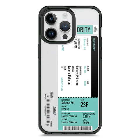 iPhone 15 Pro Max - Black - Cover - Personalised Boarding Pass Ticket Series - Clear Phone Case - Soft Silicon Borders